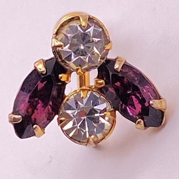 Vtg P&F Péry et Fils Fly Single Earring Gold Filled Crystal Purple French - Picture 1 of 6
